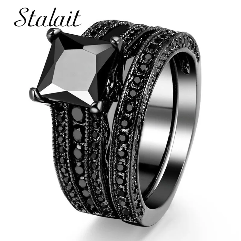 

Women Blue Black Zircon Ring Fashion Vintage Style Black Color Ring Filled Jewelry Wedding Rings For Women Birthday Gifts