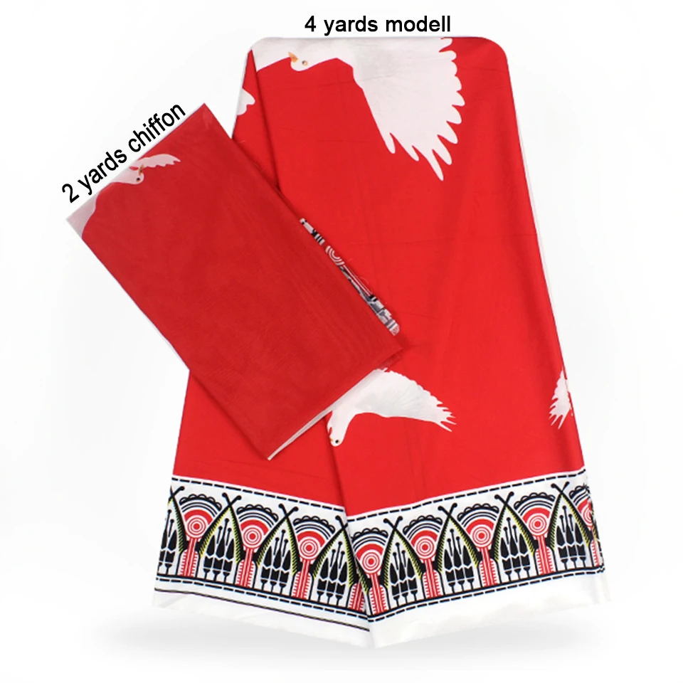 

2 Pcs Set 4 Yards African Ankara Prints Modell Material & 2 Yards Chiffon Ankara Chiffon Fabric YBXM-58