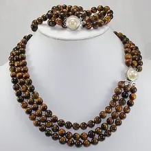 Благородство счастливых женщин Дизайн натуральный 6 мм тигровый глаз камень Brecelet& 17-19 см Цепочки и ожерелья 43- 50 см комплект ювелирных изделий серебро крючок