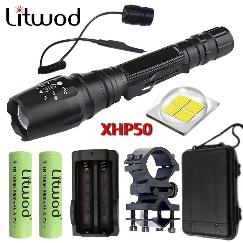 Litwod Z20V5 CREE XHP50 Tactical LED Flashlight Torch 8000lm Zoomable Power 2x18650 battery