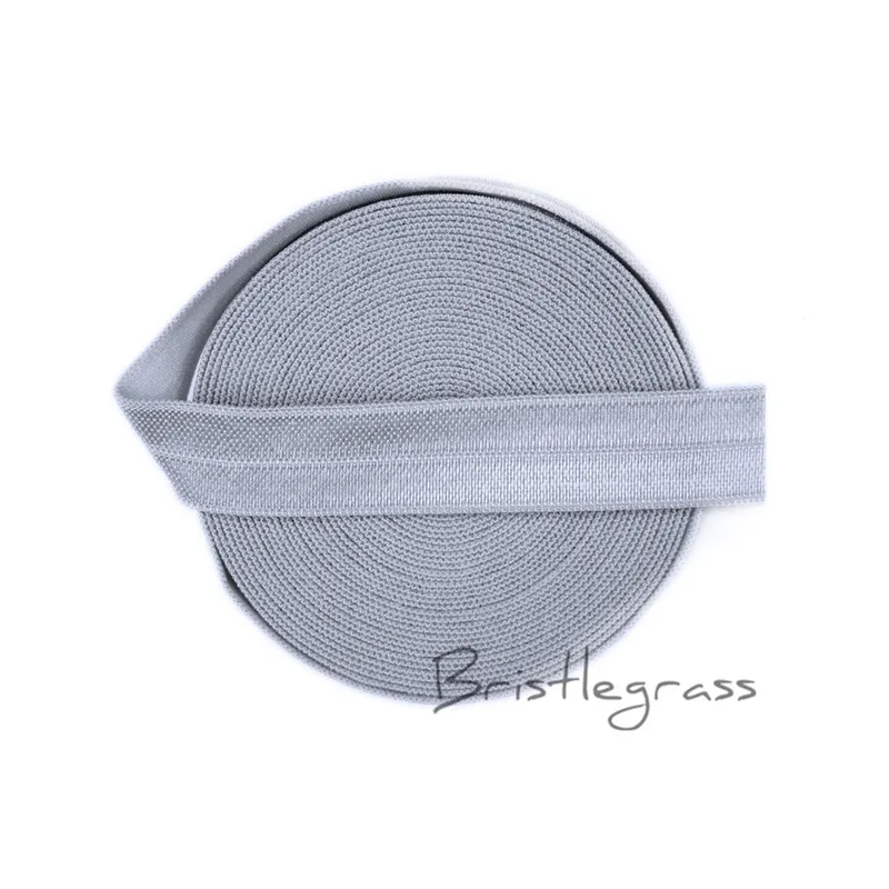 

BRISTLEGRASS 5 Yard 5/8" 1.5cm Silver Grey Solid FOE Foldover Elastics Spandex Satin Kids Hairband Headband Lace Trim DIY Sewing