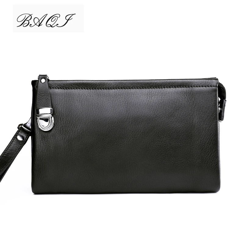 

BAQI Brand Men Handbags Genuine Leather Cowhide Men Wallets Clutch Bag High Quality 2019 Fashion Ipad Bag Men Card Holder Casual