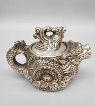 

Chinese archaize white copper dragon and phoenix teapot crafts statue
