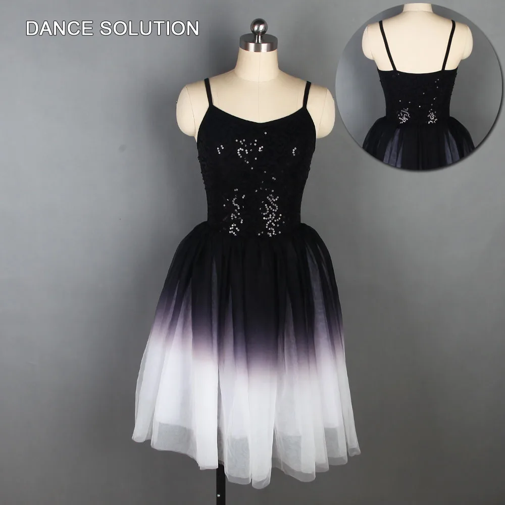 

18583 Black Sequin Camiso with Long Mesh Skirt Ballet Dress for Ladies Girls & Women Contemporary Dance Costume Competition Wear