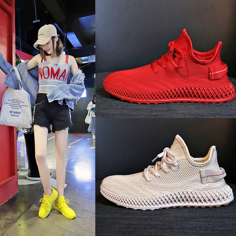 

Candy-coloured breathable sneakers Female summer Korean version of Baitie leisure shoes Flying Weaving student running sneakers