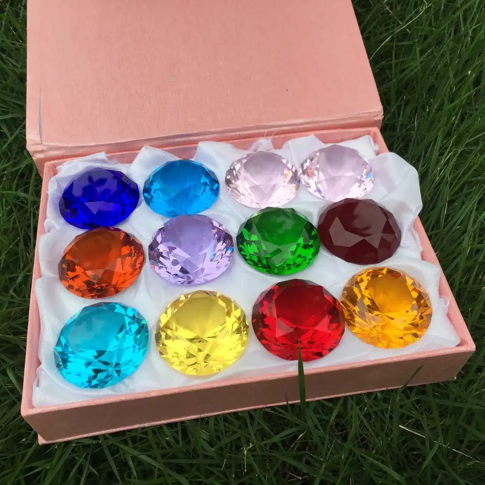 Crystal Diamond Paperweight 12pcs/Set Mixed Color glass diamonds 30mm