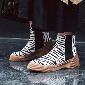 

Prova Perfetto Fashion Horse Hair Casual Women's Vulcanize Shoes Slip-on Ladies Boots Flat Canvas Shoe Female Leisure Footwear