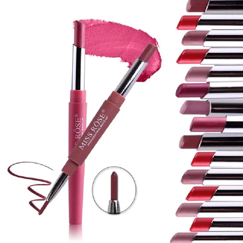 

2019 New Double-end Lip Makeup Lipstick Pencil Waterproof Long Lasting Tint Sexy Red Lip Liner Stick Batom Matte Nude Pencil
