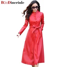 M-5XL Весенняя Осенняя женская кожаная куртка модные высококачественные пальто из искусственной кожи X-long приталенные пальто из искусственной кожи с поясом F008