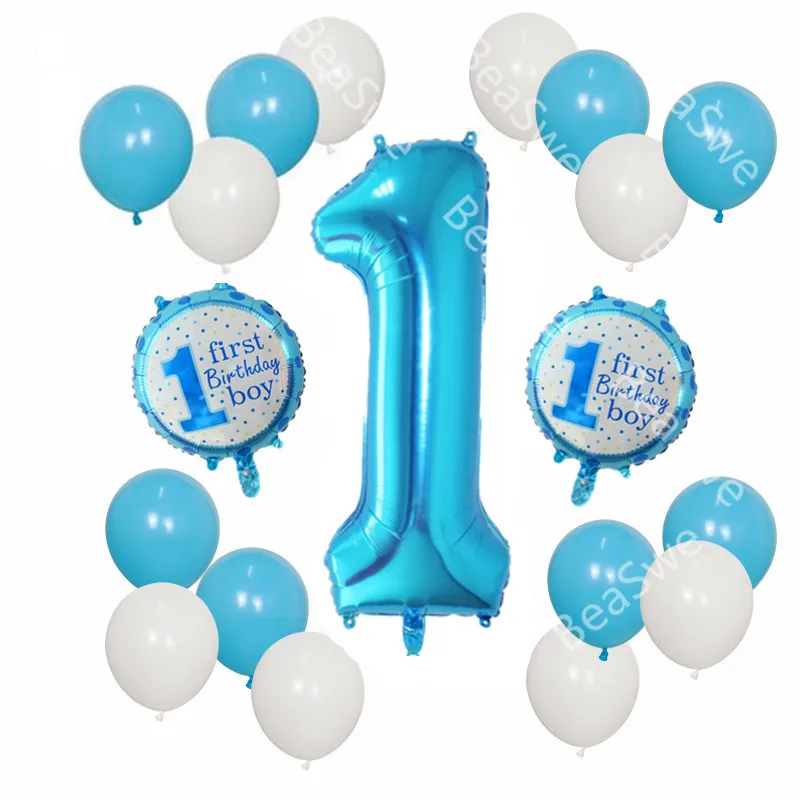 

1 set Baby Shower 1st Birthday Party Decor Big Number 1 Foil Balloons Supplies Baby boy Girl balls 2.2g latex helium globos