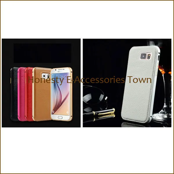 30 Pc/lot Aluminum Frame + PU Leather Back 2in1 Cover Cases 5.1&quot Inch For Samsung Galaxy S6 G9200 G9208 G9209 Multi-Color |