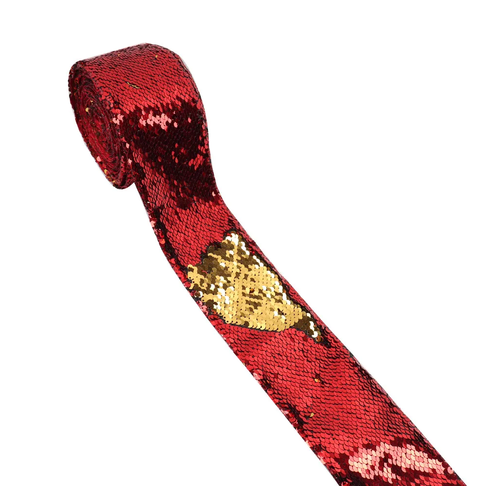 10y " 75 мм блесток ленты Реверсивные ленты для рождественской вечеринки DIY волос банты материалы модные украшения из ткани аксессуары - Цвет: red gold