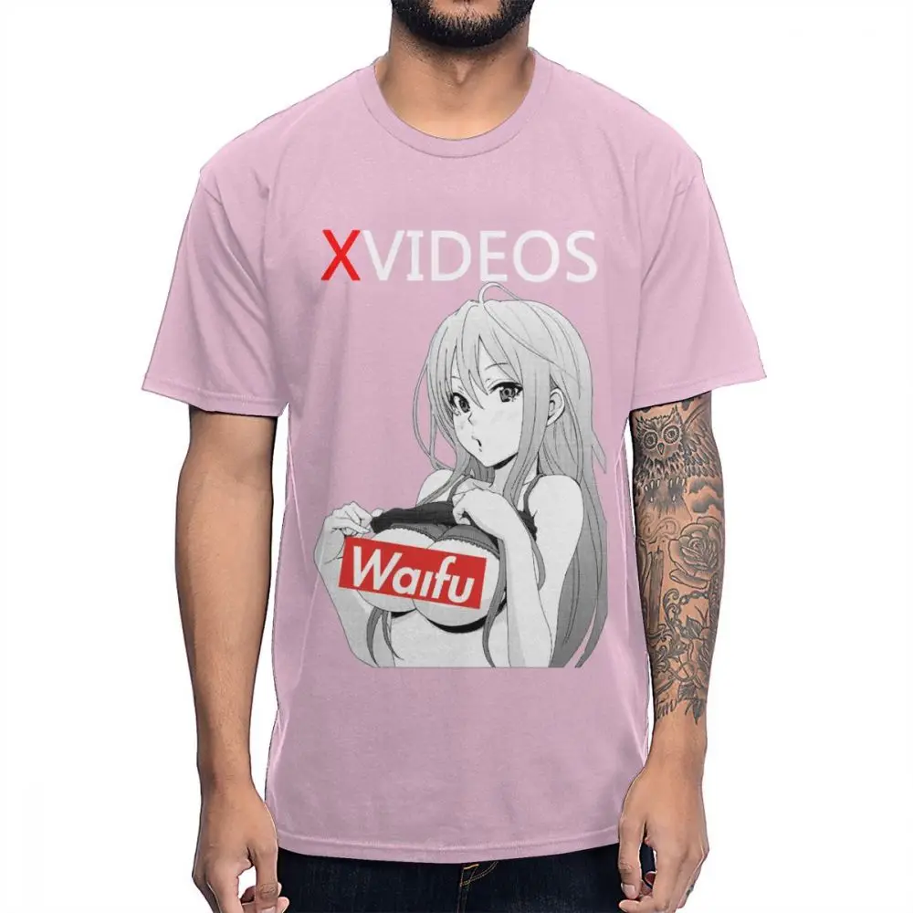 Новое поступление, XVideo, Сексуальная футболка с аниме Ahegao Waifu, хлопок, Круглый ворот, футболка большого размера - Цвет: Розовый