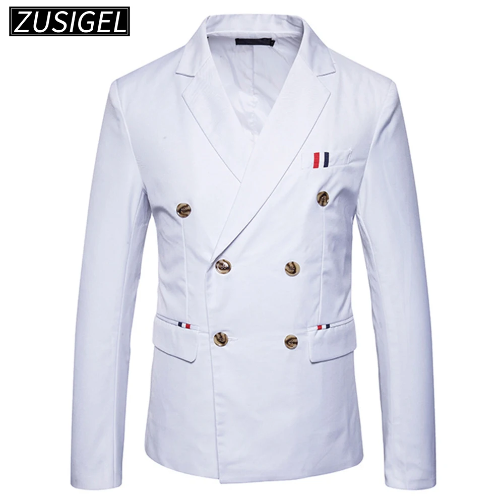 

ZUSIGEL Men's Suit Jacket Solid Double Breasted Notched Lapel Slim Fit Men Blazer Wedding Dress Men Coat