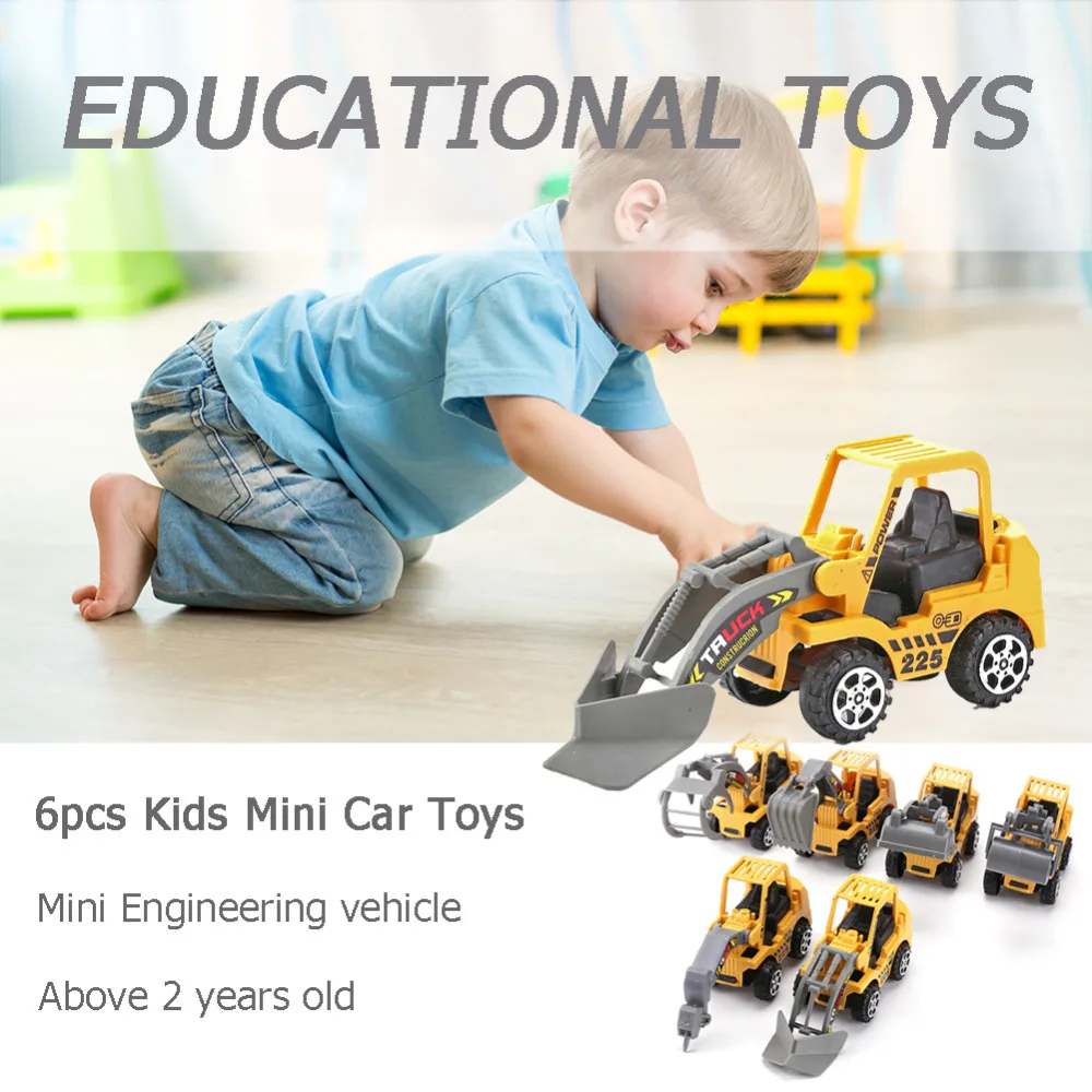 6 шт./лот, мини-автомобиль, литые игрушки, наборы транспортных средств, строительный бульдозер, экскаватор, инженерный комплект, детский мини-инженерный автомобиль
