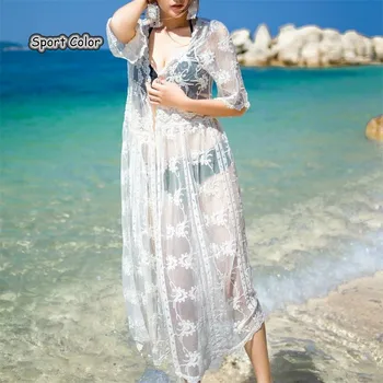

New Arrival Sexy Women Tunic Swimsuit Bikinis Smock Cover Up Embroidery Blouse Pareo Sun Protect Beach Dress Swimwear Sarongs
