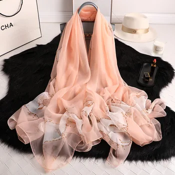 

Women Silk Scarf Chain Print Shawls Wraps 2020 Luxury Pashmina Beach Stole Foulard Lady Summer Scarves