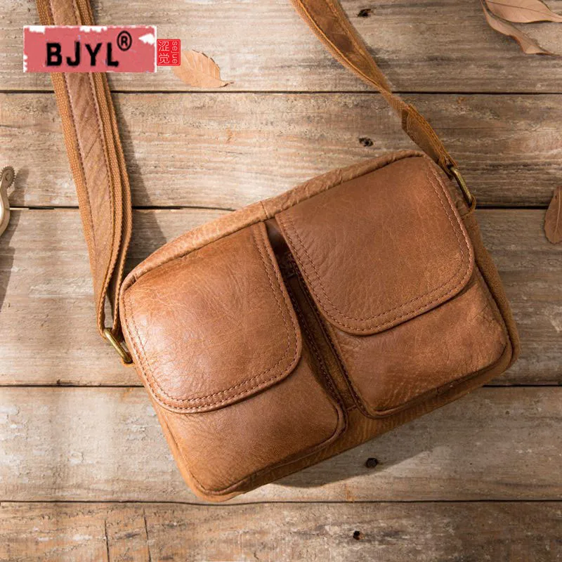 

BJYL Men Bags Genuine Leather small square Shoulder Messenger Bag New Pouch Leisure Coffer First Layer Cowhide Men bag