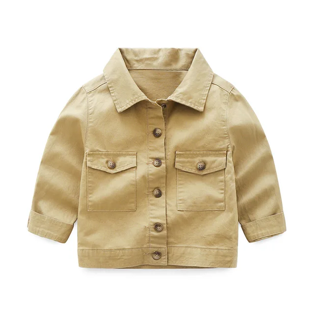 2018 New Jacket Coat Spring Autumn Children's Pocket Jacket Solid Khaki