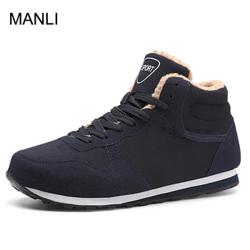 

MANLI Men Leather Running Shoes Winter Shoes Men Plus Size Tennis Sneakers For Winter Ankle Boots Male Warm Lovers Botas Hombre