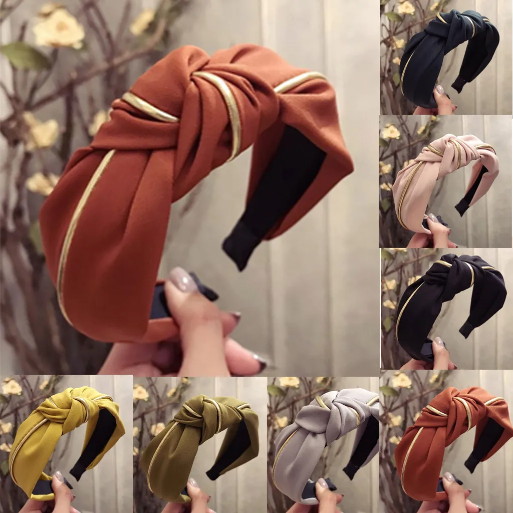 

hair accessories for women Striped contrast color gold rim knotted wide headband Bow Knot Cross Korean hair accessories L0425