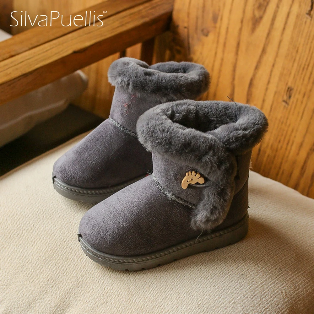 

SilvaPuellis 2017 Children's Simple comfortable Warm Boots Unisex Plush Zipper Solid Snow Boots Kids Rubber Non-slip Boots