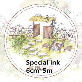 

Rural home Lotus carp Special ink 60mm wide decoration washi tape DIY scrapbooking masking tape With release paper