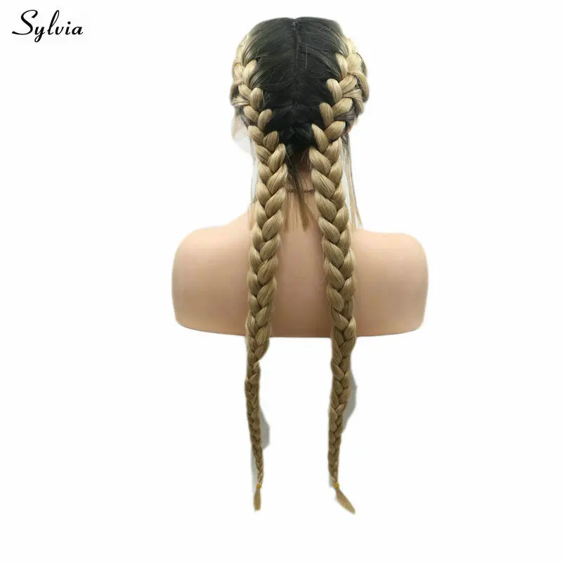 Sylvia 2x твист парик с косами средней части волос химическое Синтетические волосы на кружеве парики для белых Для женщин