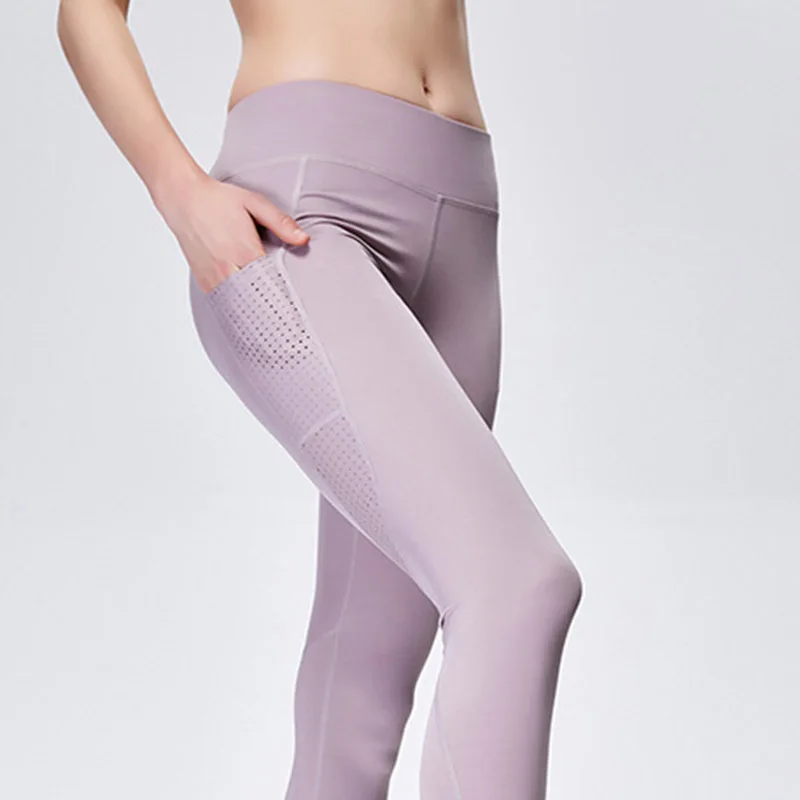 

Super Stretchy Gym Tights Pocket Energy Seamless Tummy Control Yoga Pants Women High Waist Sport Leggings Purple Running Pants
