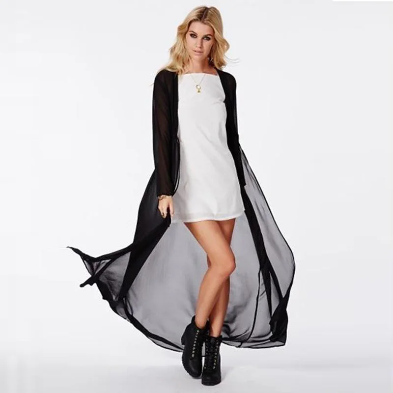 2019 Hot sale Summer Chiffon Shirt Women Kimono Long Sleeve Tops Causal Kimono Slim Maxi Chiffon Cardigan Beach Sun Shirt AFF006