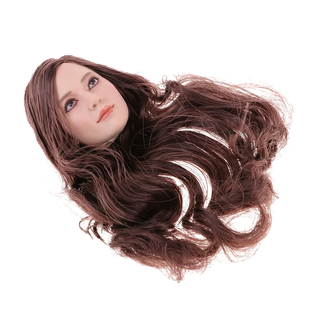 1/6 Female Head Sculpt Carved Model with Long Curly Hair for 12
