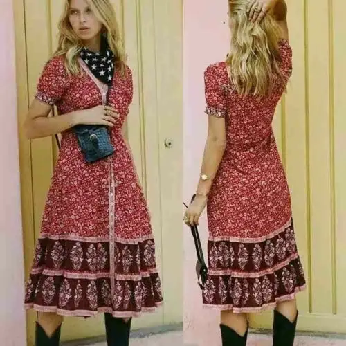 Женское длинное платье с цветочным принтом Boho вечерние платья коротким рукавом и