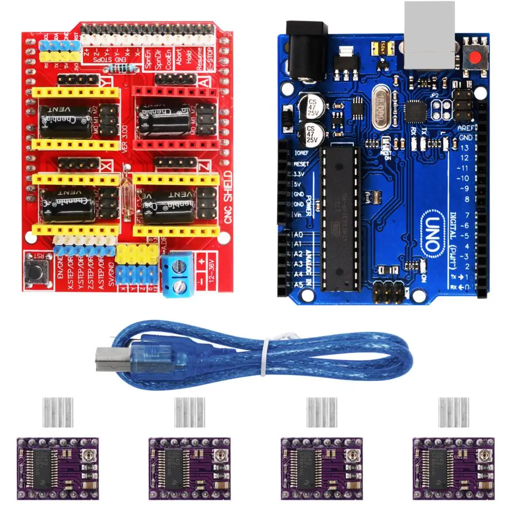 Cnc uno. Cnc шилд v3. плата расширения для arduino uno. cnc shield v3.0 для arduino uno. плата расширения шагового двигателя drv8825.