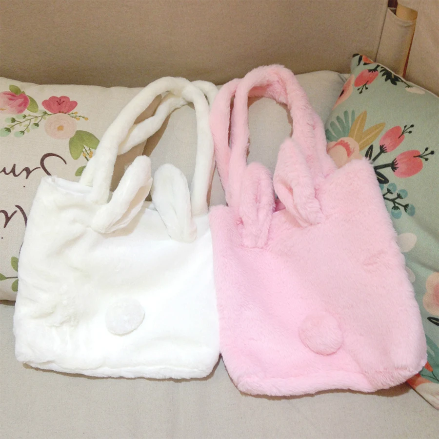 

Japan Harajuku Cute Plush Three-dimensional Rabbit Ears Tail Shoulder Bag Sweet Women Handbags Teen Girl Large-capacity Handbag