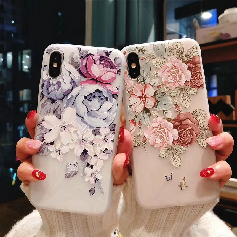 

Watercolor floral 3d relief case for iphone X 6 6s 6plus 7 7plus 8 8plus Ultra thin Scrub Silicone Case cover