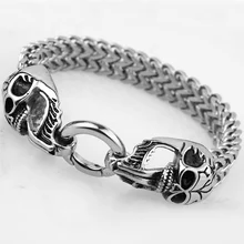 Винтаж в стиле панк 316L Нержавеющая сталь двойной череп Франко цепи Браслеты для Для мужчин рок ювелирные изделия человек мужской подарок