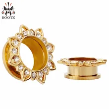 Мода Золото stainelss сталь Лотос Кристалл беруши Туннели пирсинг ювелирные изделия для тела измерительные приборы ювелирные изделия для тела продавать по паре