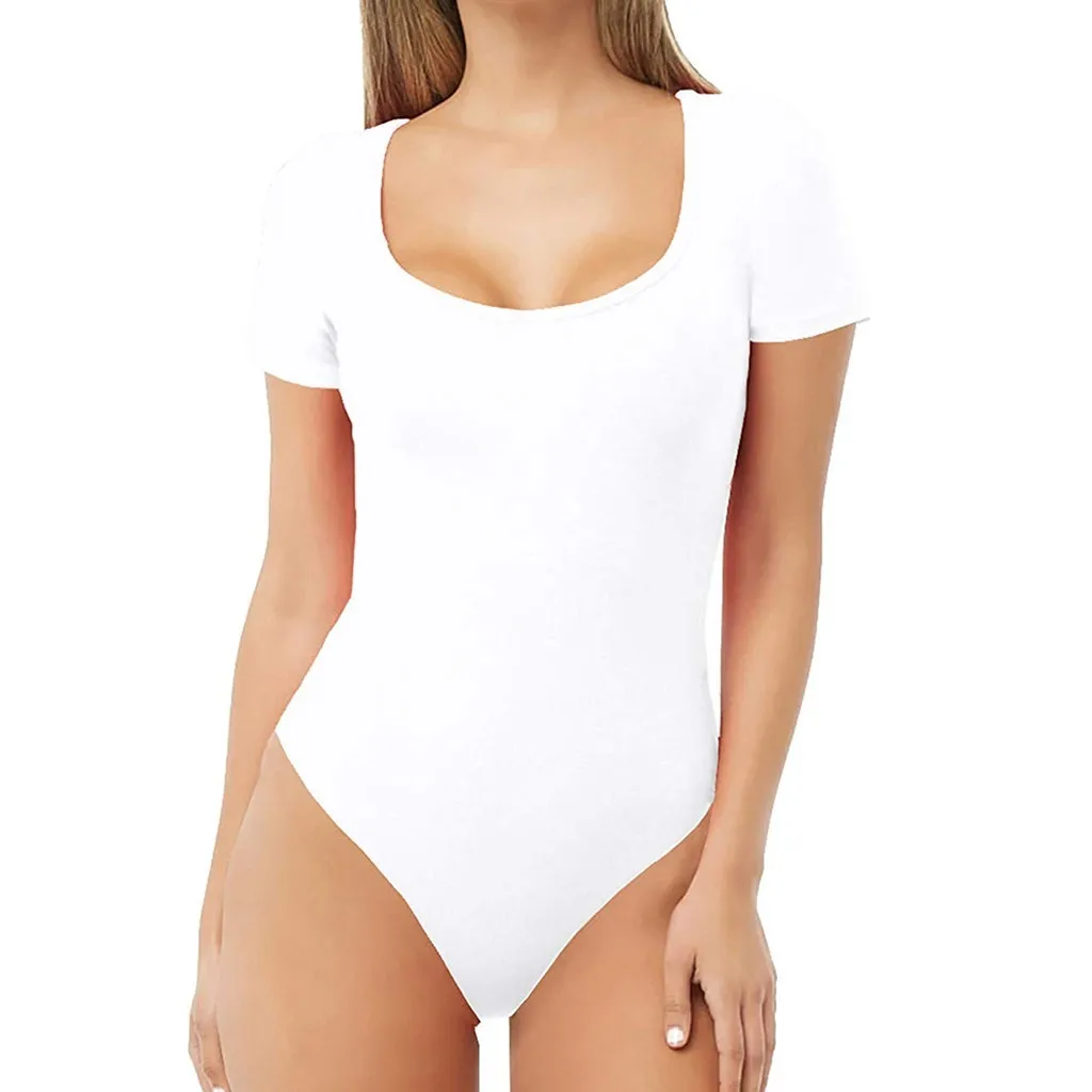 

JAYCOSIN 2019 Summer Women Short Sleeve Jumpsuit Casual Comfort Scoop Neck T-Shirts Basic cotton Bodysuits