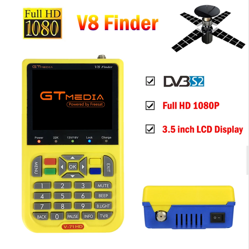 

FREE SAT V8 Finder Satellite signal Finder V-71 HD DVB-S2 MPEG-2/MPEG-4 FTA Digital Satellite meter 3.5 inch LCD Display satlink