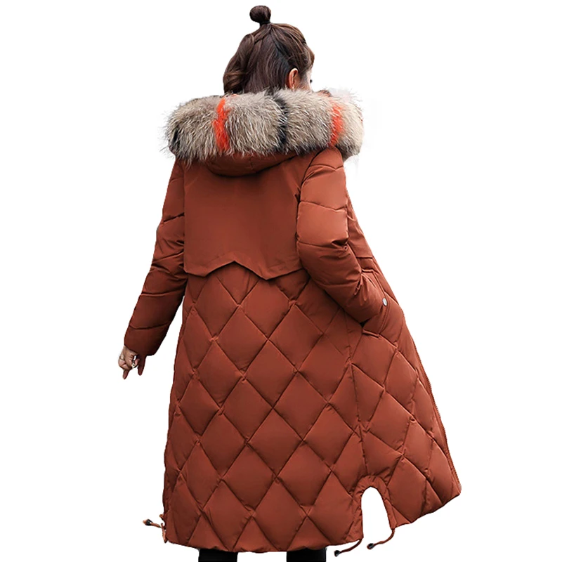 

New Fashion 2019 Winter Jacket Women Colorful Big Fur Hooded Thick Down Parkas Long Female Jacket Coat Slim Warm Winter Outwear