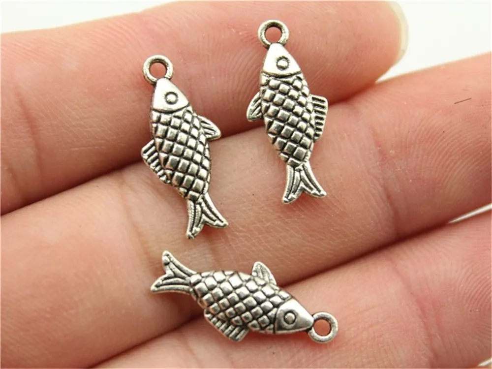 WYSIWYG 12 stücke 20x8mm Anhänger Fisch fisch Charm Anhänger Für Schmuck Machen Antike Silber Fisch Anhänger