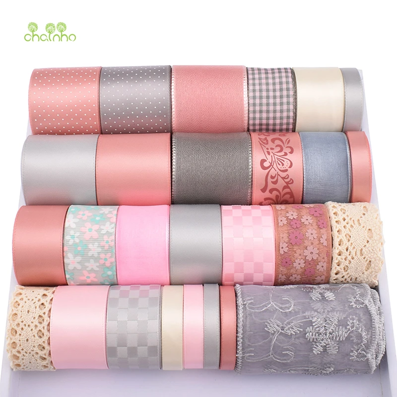

High quality,Mix Design,Pink&Gray Ribbon Set For DIY Handmade Gift&Craft Packing,Hair Ornaments Accessories,Package 27Yard,HB099