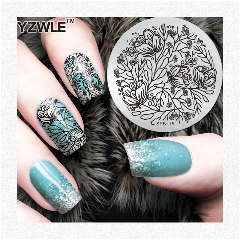 

YZWLE Flower Christmas Vintage Pattern Stamping Nail Art Image Plate 5.6cm Stainless Steel Template Polish Manicure Stencil Tool