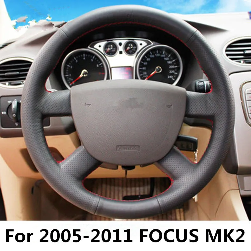 Прошитый кожаный чехол рулевого колеса автомобиля аксессуары для FORD FOCUS MK2 MK3 2005-2011 2011