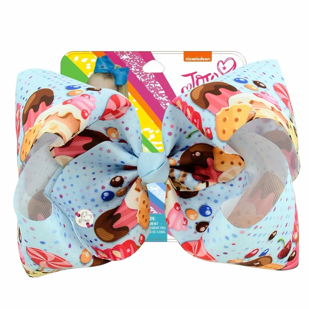 

1piece 8" JoJo Clips Butterfly Doughnut Unicorn Lollipop Ice Cream Print Grosgrain Ribbon Bows With Clip Kids Hair Accessory