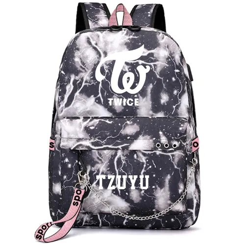 Twice Ji Hyo Tzuyu Mina корейский рюкзак школьные сумки Galaxy Thunder Mochila сумки рюкзак с цепочкой для ноутбука USB порт - Цвет: Style 6