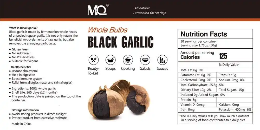 500g Organic Black Garlic Aged for Full 90 Days Whole Fermented black
