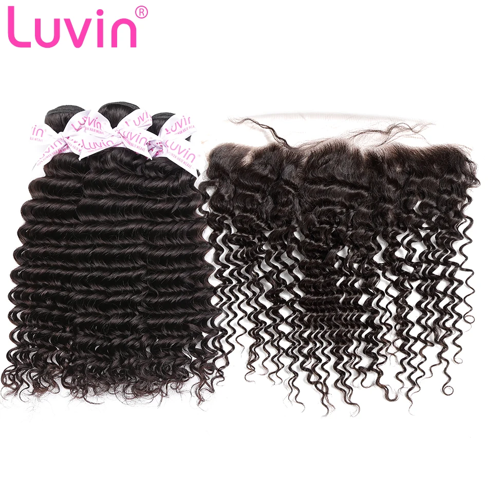 

Luvin Brazilian Hair Weave Deep Wave Bundles Human Hair Extension 3 4 Bundles With Frontal Closure Remy Hair Curly Hair Bundles