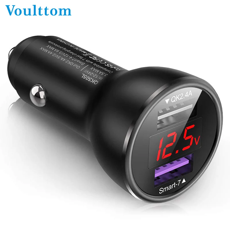 

USB Car Charger Adapter Quick Charge 3.0 Car Phone Charger Dual Port Fast Charging LED Digital Display for iPhone HUAWEI Sumsang