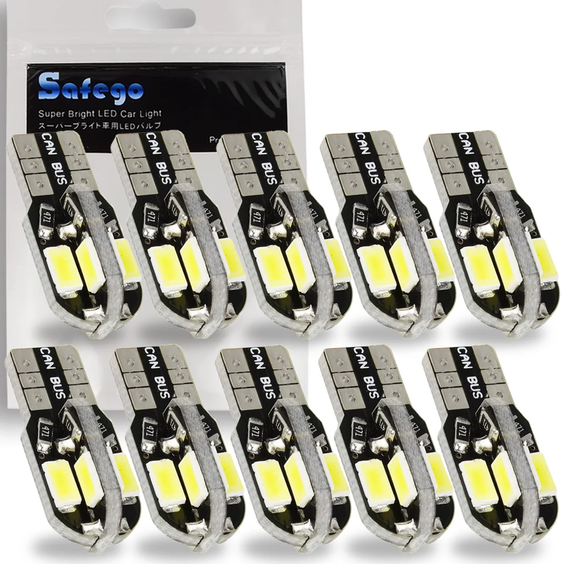 

T10 W5W Led Car Light - Safego 10pcs 8SMD 5630 Led Replacement Bulb For Interior Light License Plate Light White 6000K